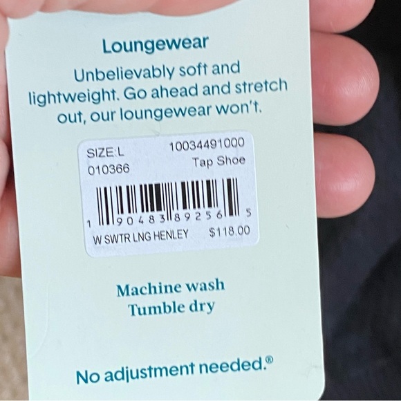 Tommy John Henley lounge sweater knit is n “Tap Shoe” black. Thick and cozy! - Picture 10 of 10